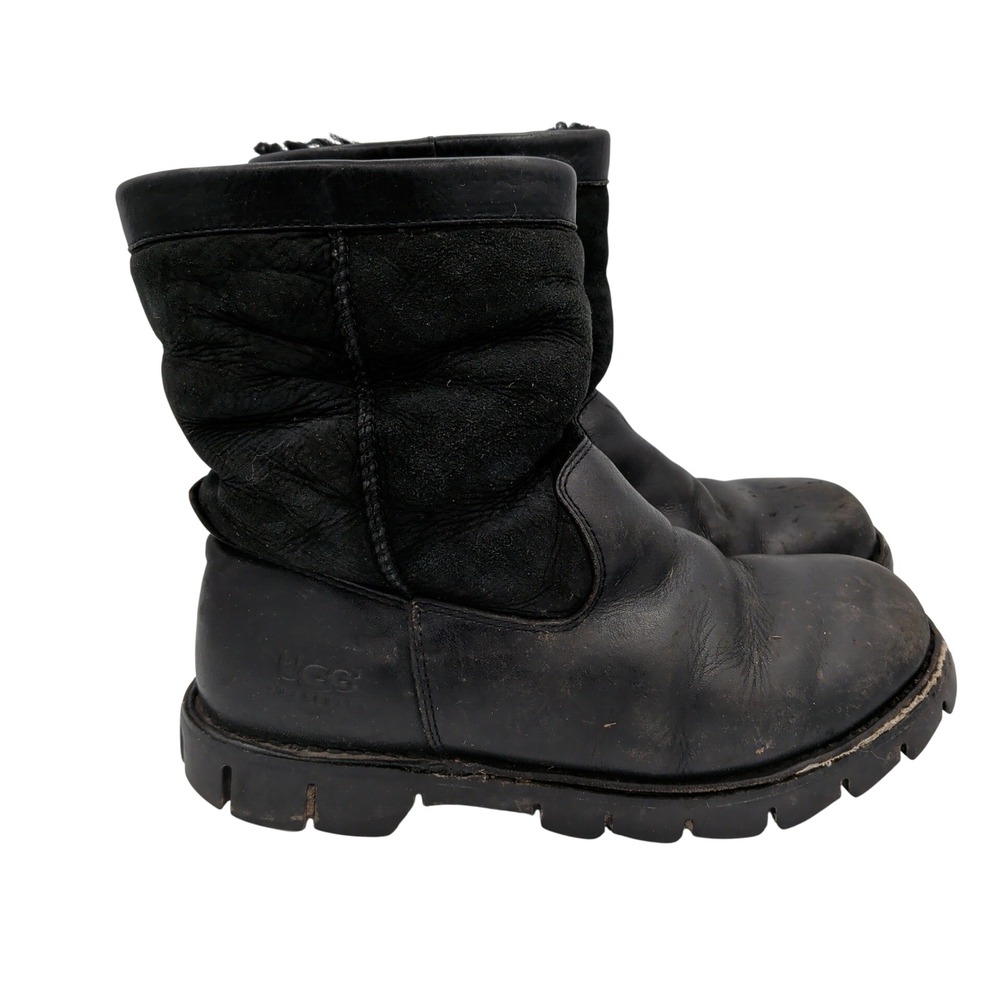 UGG Australia Adirondack Boot II Black Leather Sheepskin Snow Boots‎ Mens 8 5485